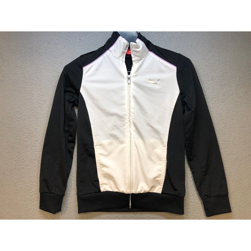 Puma Fleece Lined Zip Jacket Youth Large - White/Black